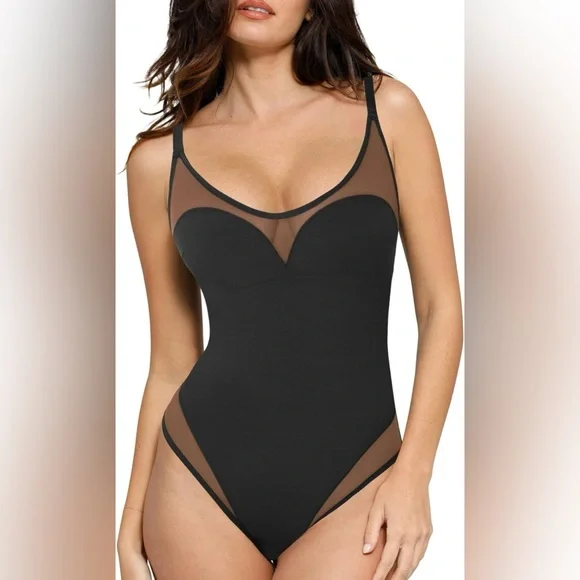 NWT Popilush Shapewear Bodysuit Tummy Control Mesh Bodysuits with Built in Bra - Picture 1 of 8